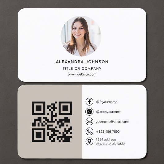 Taupe Foto QR Code Visitekaartje