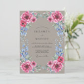 Taupe Fuchsia Ranunculus Eucalyptus Bruiloft Kaart (Staand voorkant)