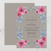 Taupe Fuchsia Ranunculus Eucalyptus Bruiloft Kaart (Voorkant / Achterkant)