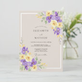 Taupe Gele Iris Eucalyptus Bruiloft Kaart (Staand voorkant)