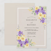 Taupe Gele Iris Eucalyptus Bruiloft Kaart (Voorkant / Achterkant)