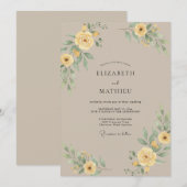 Taupe Gele Ranunculus Eucalyptus Bruiloft Kaart (Voorkant / Achterkant)