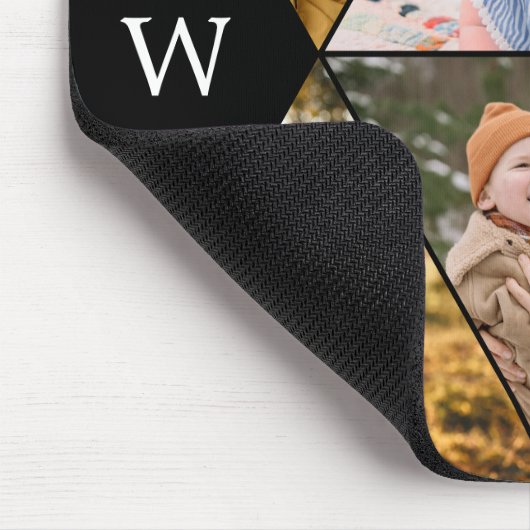 Taupe Geometric Photo Collage Monogram Muismat (Hoek)