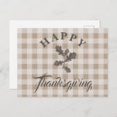 Taupe geruite moderne blad Happy Thanksgiving Feestdagenkaart (Voorkant / Achterkant)