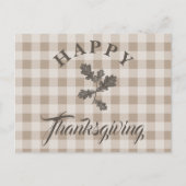 Taupe geruite moderne blad Happy Thanksgiving Feestdagenkaart (Voorkant)