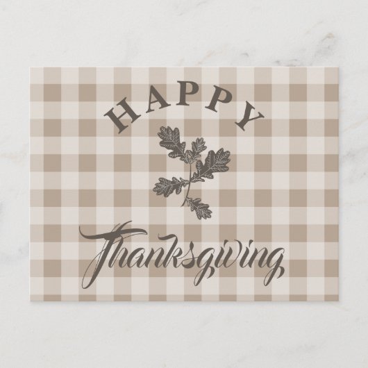 Taupe geruite moderne blad Happy Thanksgiving Feestdagenkaart (Voorkant)