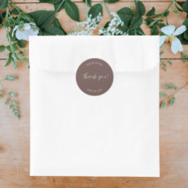 Taupe gestileerde bruiloft dank u ronde sticker