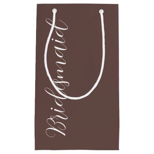 Taupe gestileerde script bruiloft bruidsmeisje klein cadeauzakje (Voorkant)