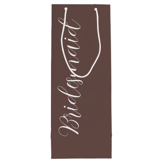 Taupe gestileerde script bruiloft bruidsmeisje wijn cadeautas (Achterkant)