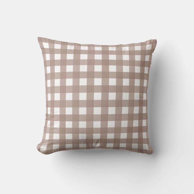 Taupe Gingham Check Sierkussen (Voorkant)