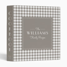 Taupe Gingham Farmhouse Family Recipe Cookbook