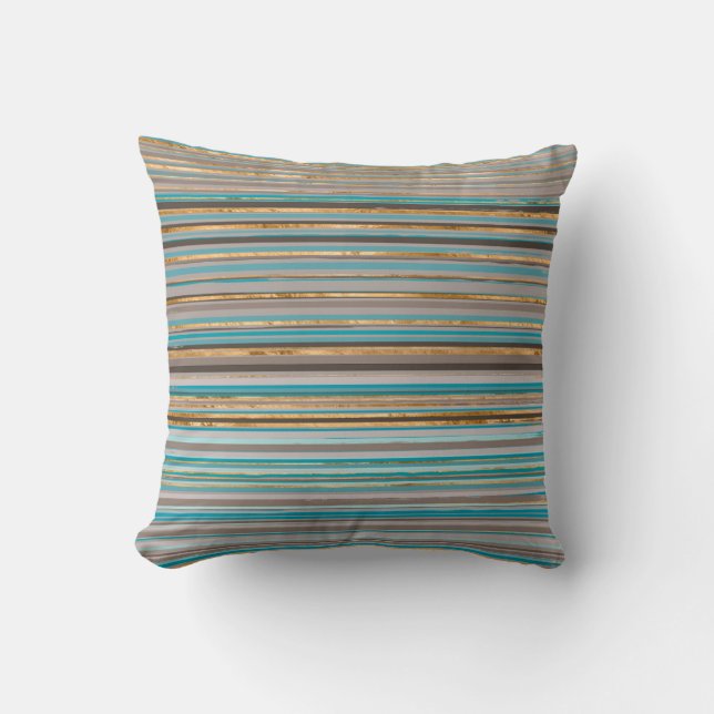 Taupe, gold and teal stripes kussen (Voorkant)