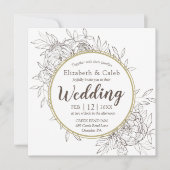 Taupe & Gold Peony Modern Floral Toile Wedding Kaart (Voorkant)