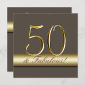 Taupe Gold Simple 50th Birthday Party Invitation Kaart (Voorkant / Achterkant)