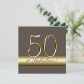 Taupe Gold Simple 50th Birthday Party Invitation Kaart (Staand voorkant)