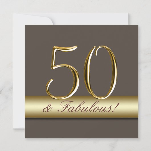 Taupe Gold Simple 50th Birthday Party Invitation Kaart (Voorkant)