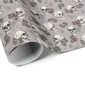 Taupe Gotische schedels en Rozen Bloemen Cadeaupapier (Rol Hoek)