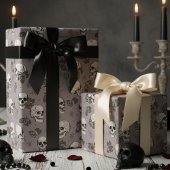 Taupe Gotische schedels en Rozen Bloemen Cadeaupapier
