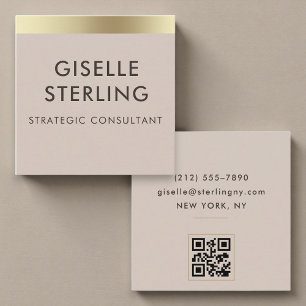 Taupe Goud Metallic QR Code Vierkante Visitekaartje