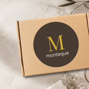 Taupe Goud Monogram Persoonlijke Naam Luxe Cadeau Ronde Sticker