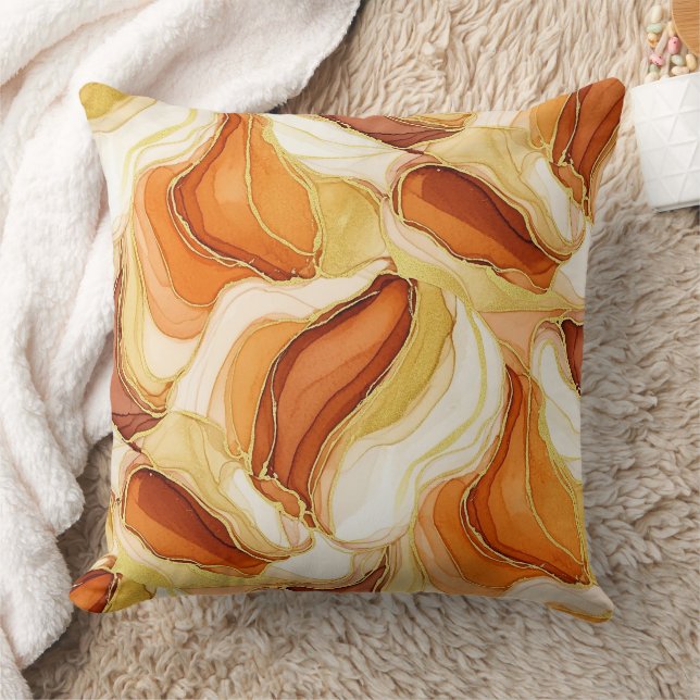 Taupe Goud Vloeiende Marmer Steen Abstract Kussen (Deken)
