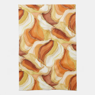 Taupe Goud Vloeiende Marmer Steen Abstract Theedoek
