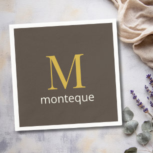 Taupe Gouden Monogram Met Naam Personaliseerde Lux Servet