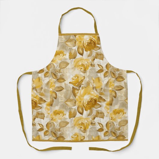  Taupe Gouden Roos Bloemen Schort (Voorkant)