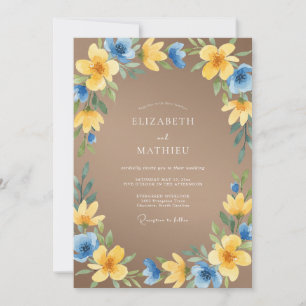Taupe Gouden Wilde Bloemen Bruiloft Kaart