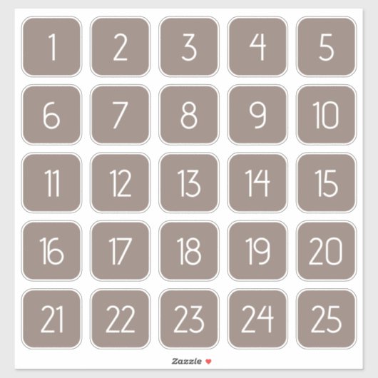 Taupe Gray Customizable Square Number Stickers (Vel)