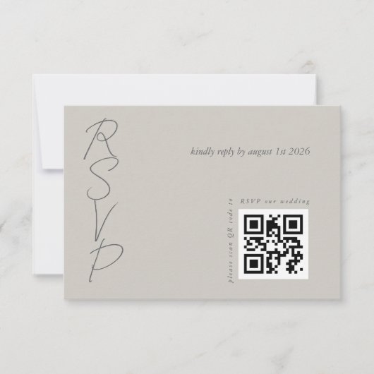 Taupe Gray Elegant Wedding QR-code RSVP Kaartje (Voorkant)