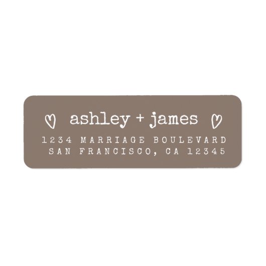 Taupe Gray Heart Couple Return Address Etiket (Voorkant)