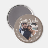 Taupe Gray Photo Modern Script Save the Date Magneet (Voorkant / Achterkant)