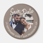 Taupe Gray Photo Modern Script Save the Date Magneet (Voorkant)