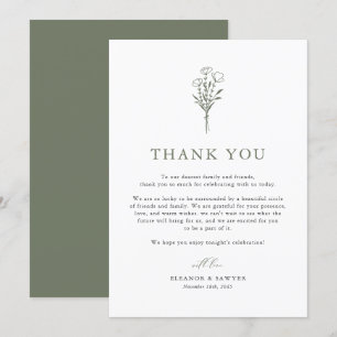 Taupe Green Boho Minimalist Botanicals Wedding Bedankkaart