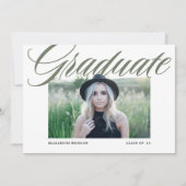 Taupe Green Bold Kalligrafie Foto Afstuderen Kaart (Voorkant)