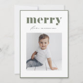 Taupe Green Bold Merry Typografie Foto Kerstmis Feestdagenkaart (Voorkant)