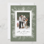 Taupe Green Botanical Lijst Foto Kerst Feestdagenkaart (Voorkant)