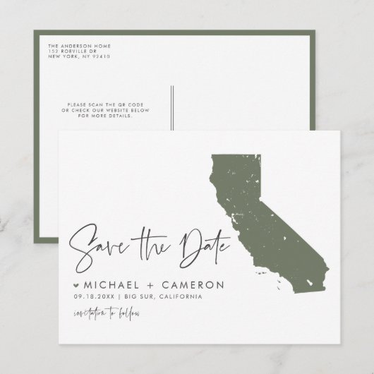 Taupe Green California Kaart QR Code Opslaan van d (Voorkant / Achterkant)