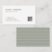 Taupe Green Eenvoudige Typografie QR Code Minimali Visitekaartje (Voorkant / Achterkant)