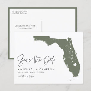 Taupe Green Florida Kaart QR Code Save the Date