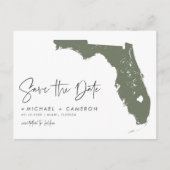 Taupe Green Florida Kaart QR Code Save the Date (Voorkant)