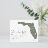 Taupe Green Florida Kaart QR Code Save the Date (Staand voorkant)