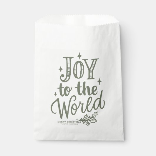 Taupe Green Joy to the World Christmas Lettering Bedankzakje (Voorkant)