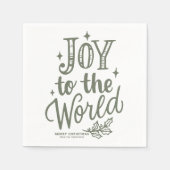 Taupe Green Joy to the World Lettering Christmas Servet (Voorkant)