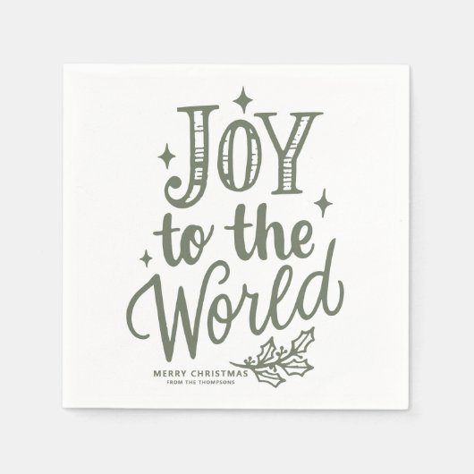 Taupe Green Joy to the World Lettering Christmas Servet (Voorkant)