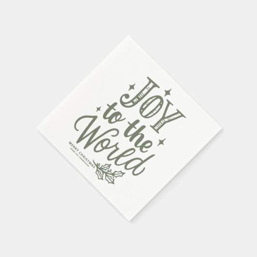 Taupe Green Joy to the World Lettering Christmas Servet (Hoek)