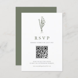Taupe Green Minimailist Boeket QR Code Huwelijk RSVP Kaartje