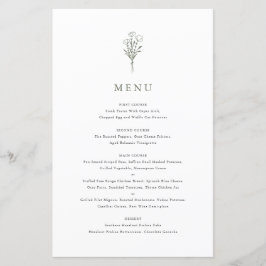 Taupe Green Minimalist Bloemen Boeket Menu Kaart