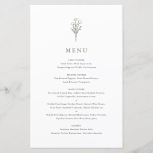 Taupe Green Minimalist Bloemen Boeket Menu Kaart